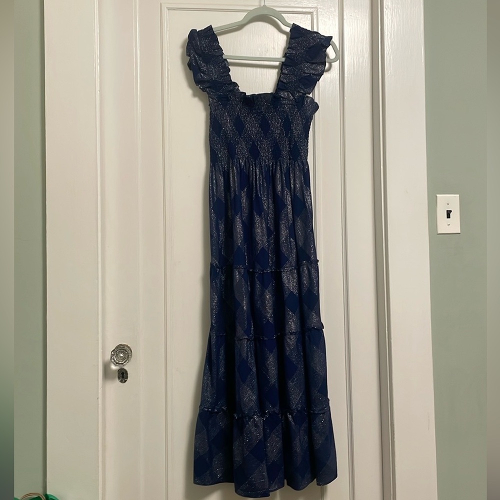 Hill House Home Ellie Nap Dress in Navy Metallic Check